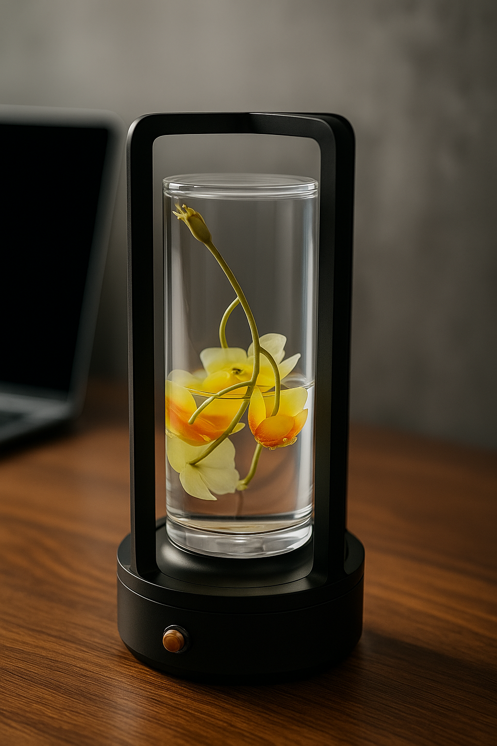 Hdc  Modern Glass LED Table Lamp with Real Preserved Flowers Minimalist Floral Desk Light for Bedroom & Office Decor