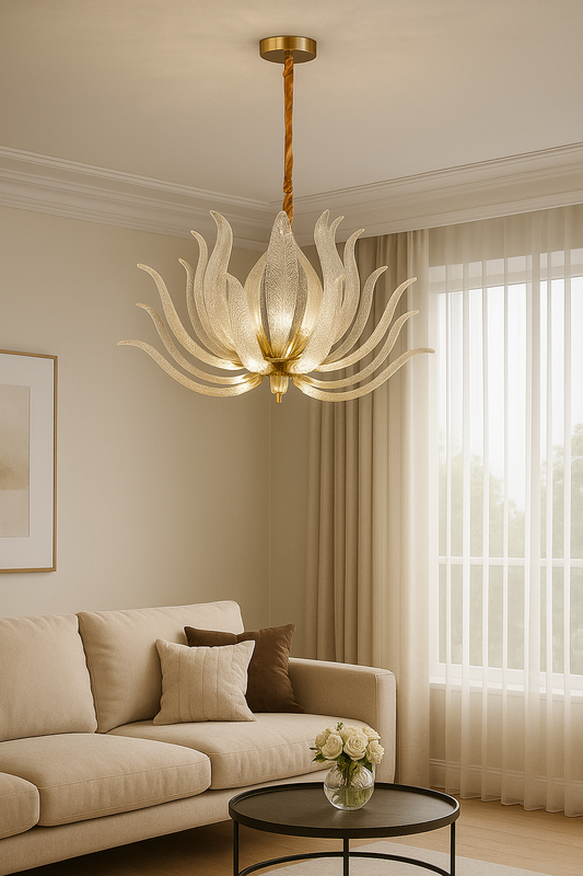 HDC 28 Lights Luxury Lotus Design Crystal Glass Chandelier Modern Decorative Pendant Light for Living Room, Dining Room & Foyer