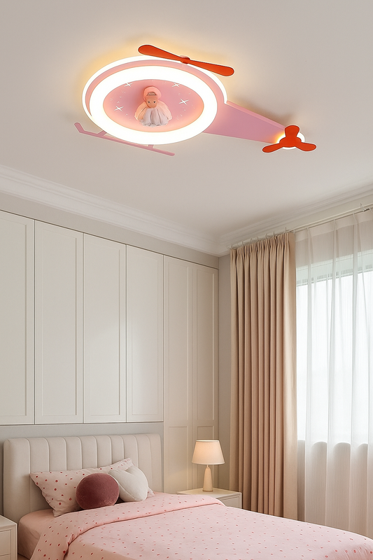 Hdc Helicopter Shaped LED Ceiling Light for Kids Room Pink Cute Aircraft Design with Doll Center | Decorative Flush Mount Light for Girls Bedroom, Nursery & Playroom
