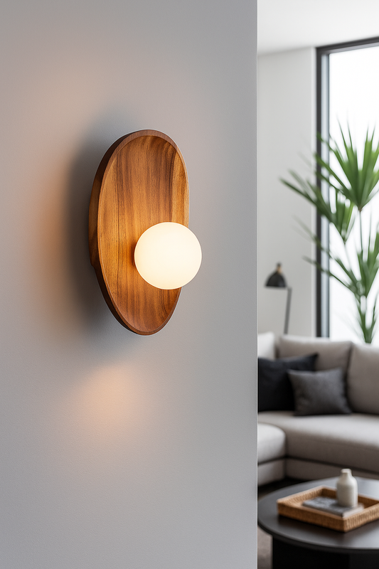 Hdc Minimalist Oval Wooden Wall Lamp Warm LED Sconce Light Elegant Teak Finishfor Bedroom & Living Room