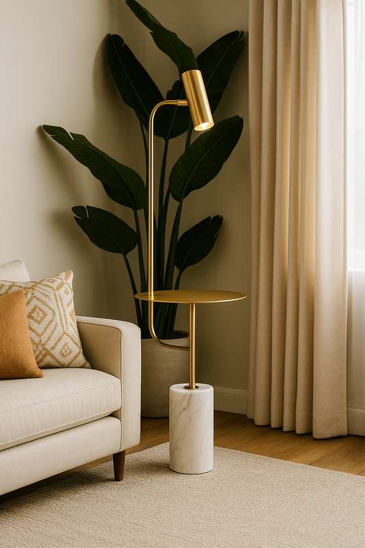 Hdc Modern Brass Lamp with Marble Base & Integrated Table Stylish Side Table Lamp for Living Room & Bedroom