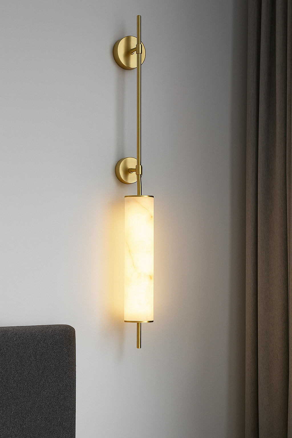 Hdc Modern Vertical Wall Light with Faux Marble Finish | Brass Frame LED Sconce for Living Room & Hallways