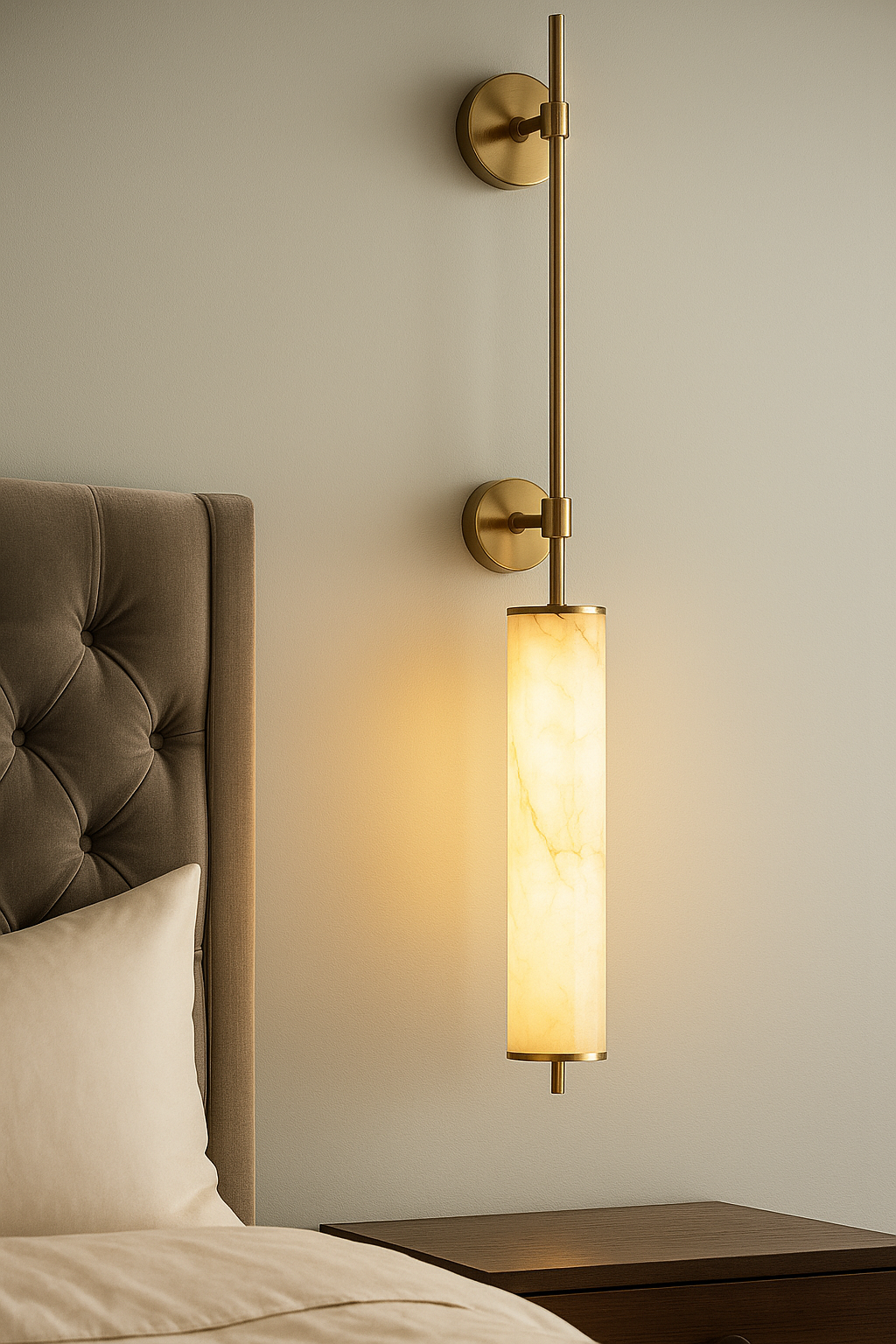 Hdc Modern Vertical Wall Light with Faux Marble Finish | Brass Frame LED Sconce for Living Room & Hallways