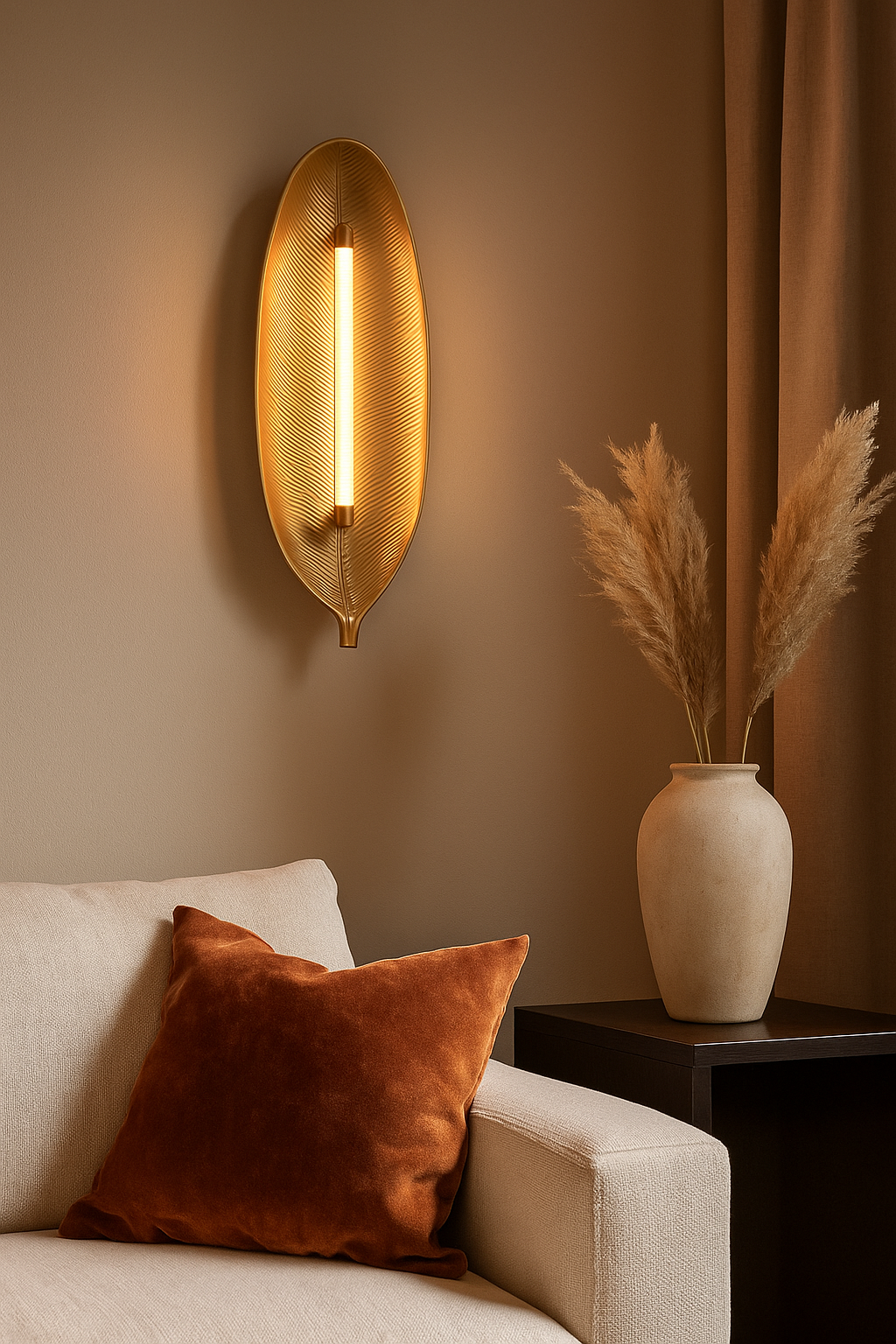 Hdc Luxury Leaf Wall Light | Brass Finish Decorative Sconce with LED Tube for Living Room, Bedroom & Hallways