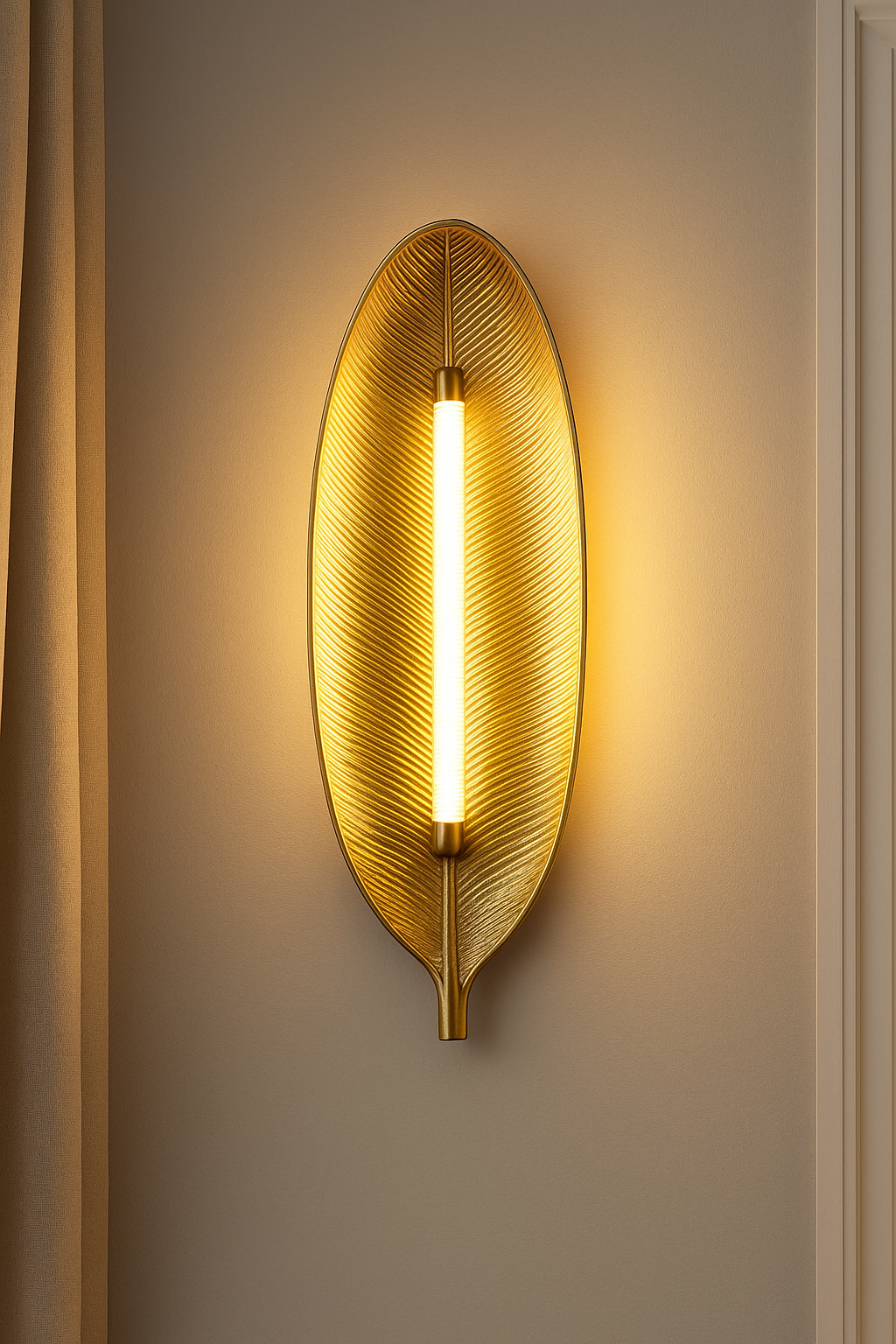 Hdc Luxury Leaf Wall Light | Brass Finish Decorative Sconce with LED Tube for Living Room, Bedroom & Hallways