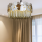 Hdc Geometric Crystal Chandelier Luxury Hanging Light with Reflective Mirror Accents for Living Room, Dining, or Foyer