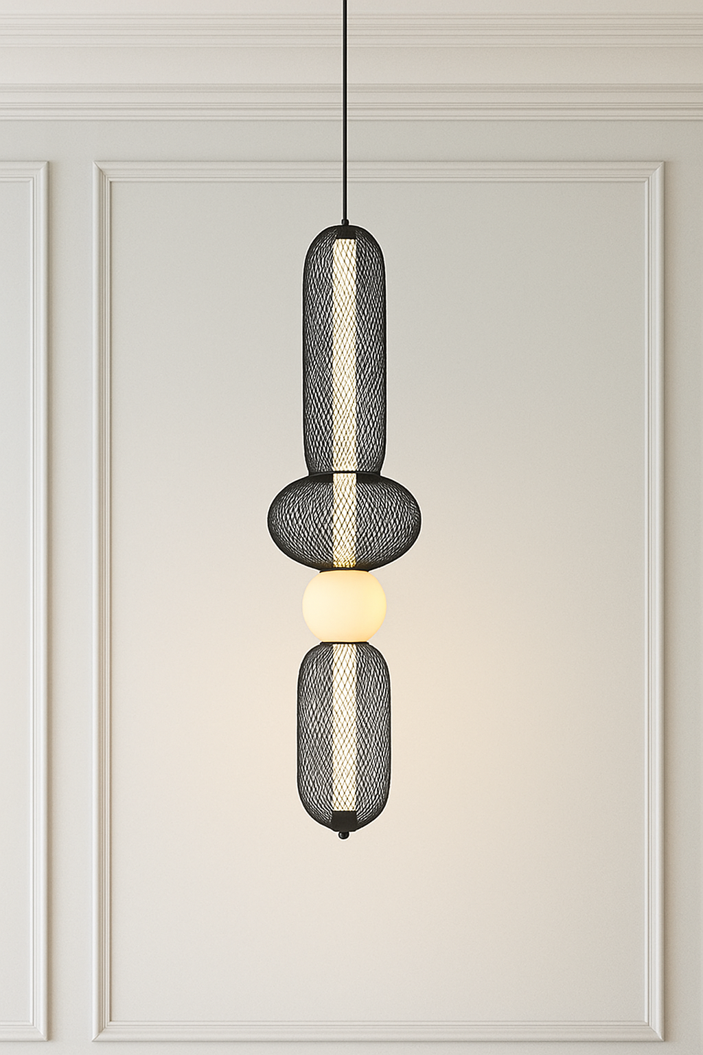 Hdc layered Metal Mesh Black Geometric Pendant Light For Living Room, Drawing Room