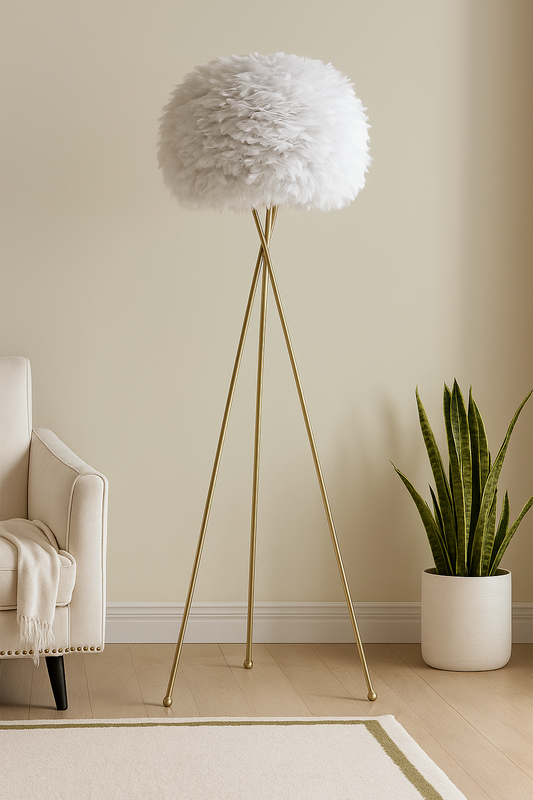 Hdc Nordic White Feather Floor Lamp Gold Iron Tripod Floor Lamps for Living Room