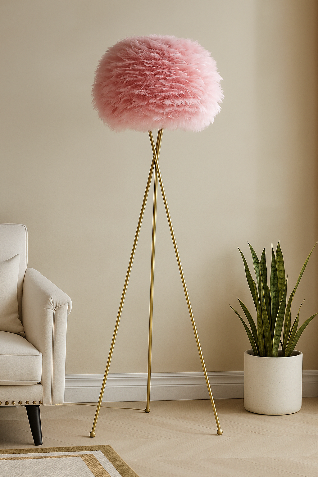 Hdc Nordic Pink Feather Floor Lamp Gold Iron Tripod Floor Lamps for Living Room