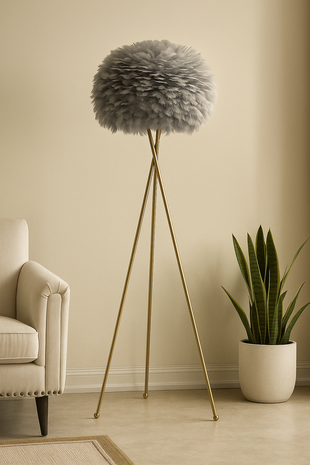Hdc Nordic Grey Feather Floor Lamp Gold Iron Tripod Floor Lamps for Living Room