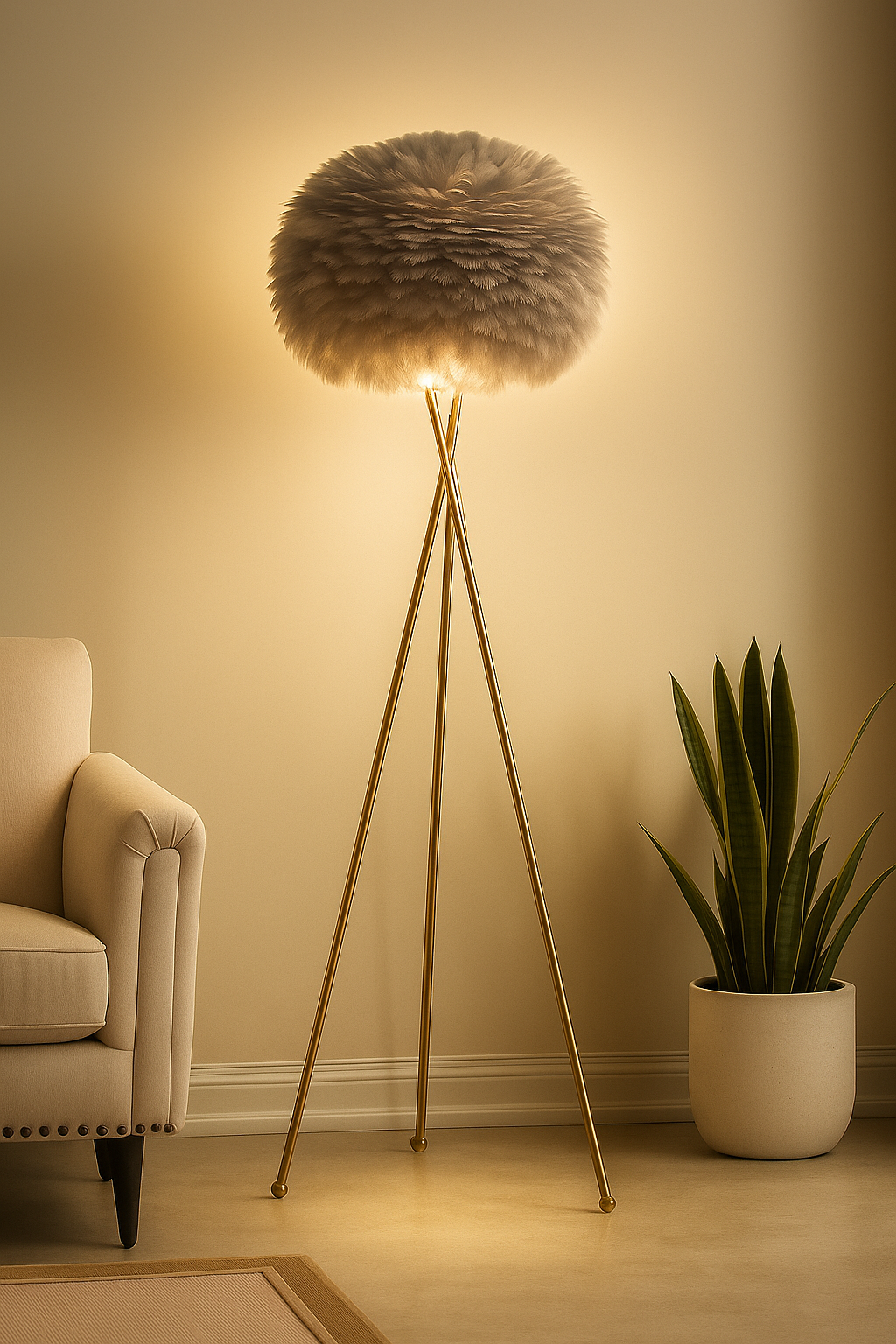 Hdc Nordic Grey Feather Floor Lamp Gold Iron Tripod Floor Lamps for Living Room