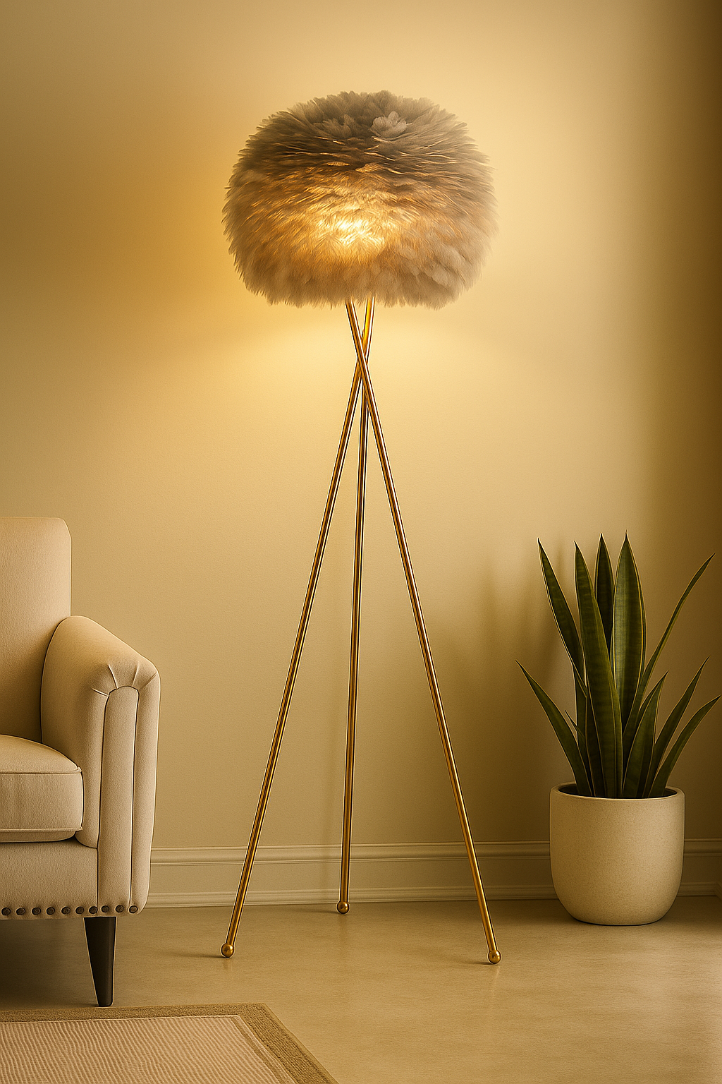 Hdc Nordic Grey Feather Floor Lamp Gold Iron Tripod Floor Lamps for Living Room
