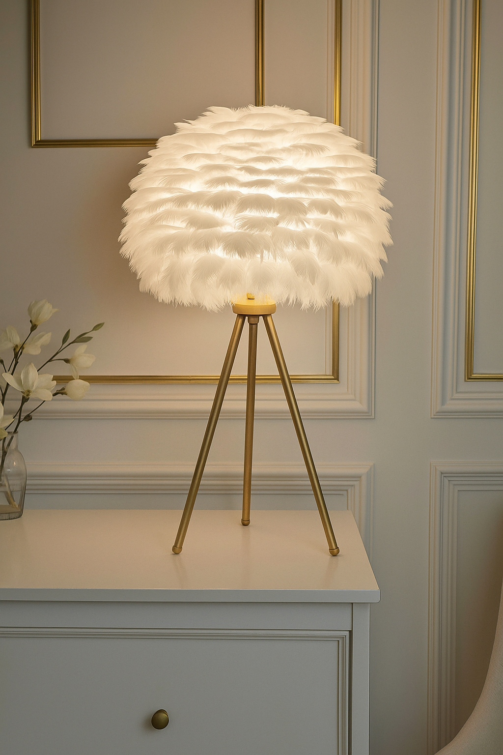 Hdc Feather Table Lamp Simple Elegant Modern Tripod Desk Lights Night Light For Living Room