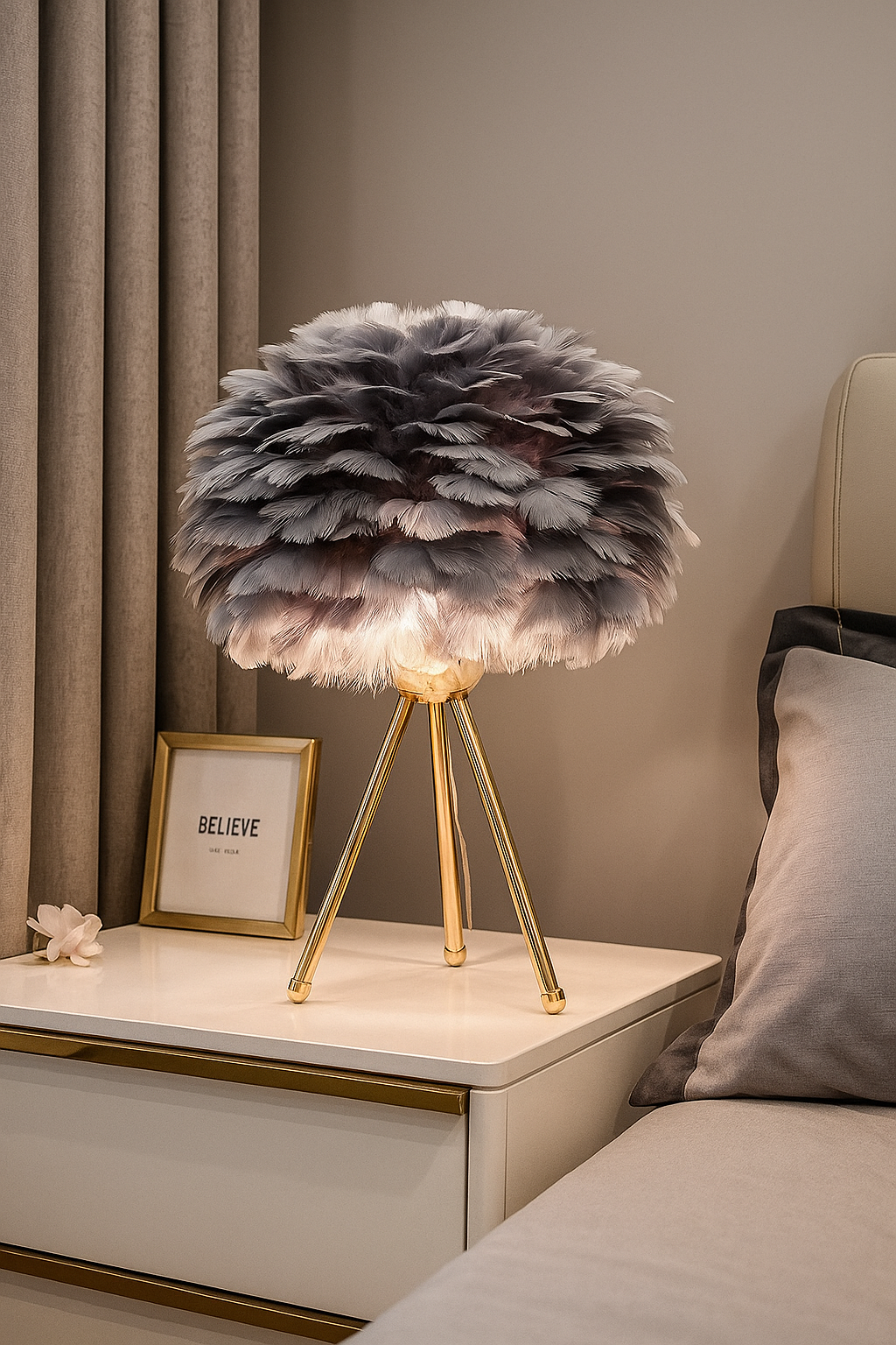Hdc Feather Table Lamp Simple Elegant Modern Tripod Desk Lights Night Light For Living Room