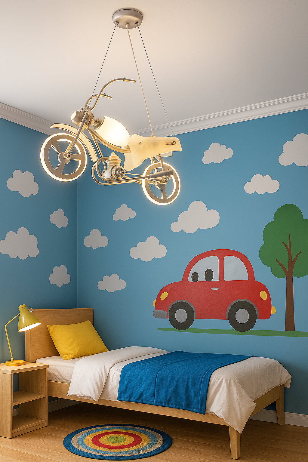 Hdc Motorcycle Ceiling Light for Kids Room – LED Pendant Light Fixture with Modern Bike Design | Creative Hanging Light for Boys & Girls Bedroom, Playroom or Study Area