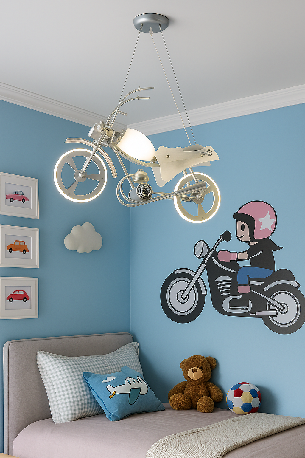 Hdc Motorcycle Ceiling Light for Kids Room – LED Pendant Light Fixture with Modern Bike Design | Creative Hanging Light for Boys & Girls Bedroom, Playroom or Study Area