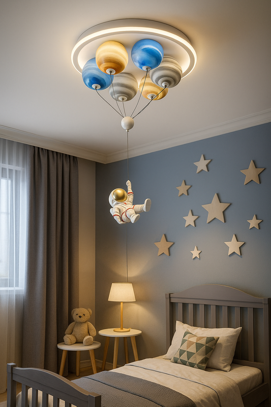 Hdc Cartoon Astronaut Cell Light Boys Room Modern Led Chandelier Creative 6-Light Star Glass Lampshade with Adjustable Cord Flush Mount Ceiling Light for Childrens Room Bedroom Nursery Kids Room Chandelier