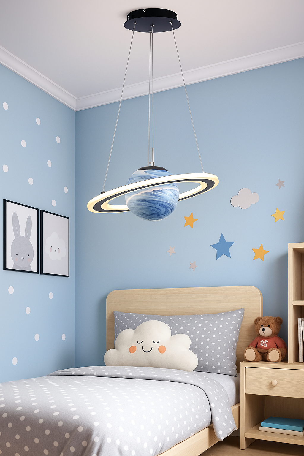 Hdc Saturn Ring Ceiling Light Planet-Inspired Kids Room Pendant with Glowing Rings Perfect for Space-Themed Bedrooms