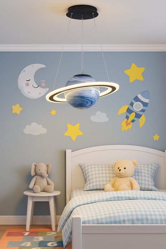 Hdc Saturn Ring Ceiling Light Planet-Inspired Kids Room Pendant with Glowing Rings Perfect for Space-Themed Bedrooms