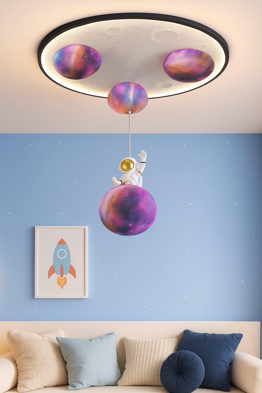 Hdc Galaxy Moon Astronaut Ceiling Light 3D Planet & Moon Design with Starry Glow | Ideal for Space-Themed Kids’ Bedrooms