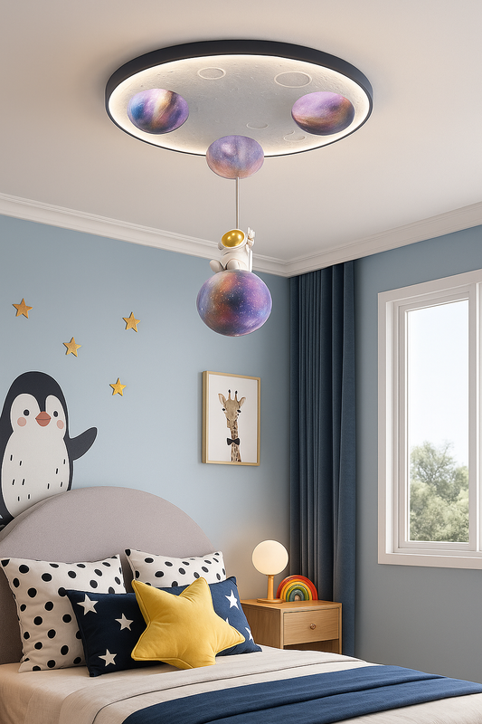Hdc Galaxy Moon Astronaut Ceiling Light 3D Planet & Moon Design with Starry Glow | Ideal for Space-Themed Kids’ Bedrooms