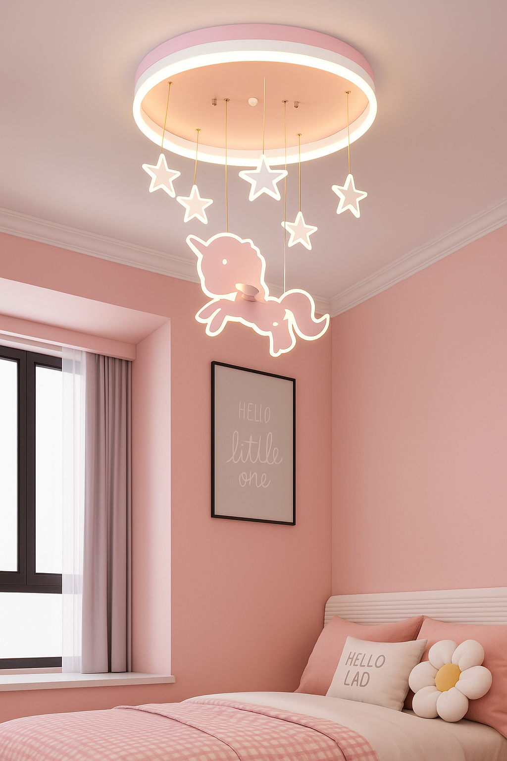 Hdc Unicorn & Stars LED Ceiling Light – Pink Fantasy Glow Pendant Lamp for Girls’ Bedroom or Nursery | Whimsical Hanging Light Fixture