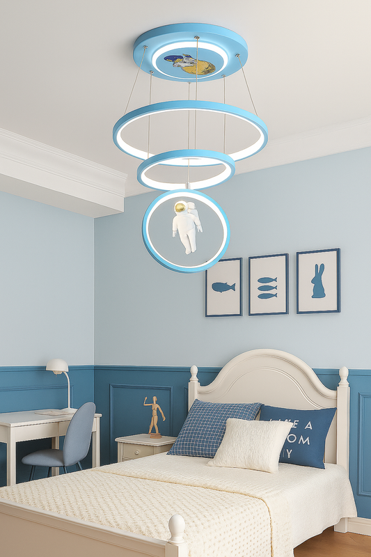 Hdc 3 Ring Blue Futuristic Astronaut Ring Ceiling Light – Space-Themed LED Pendant for Kids Room