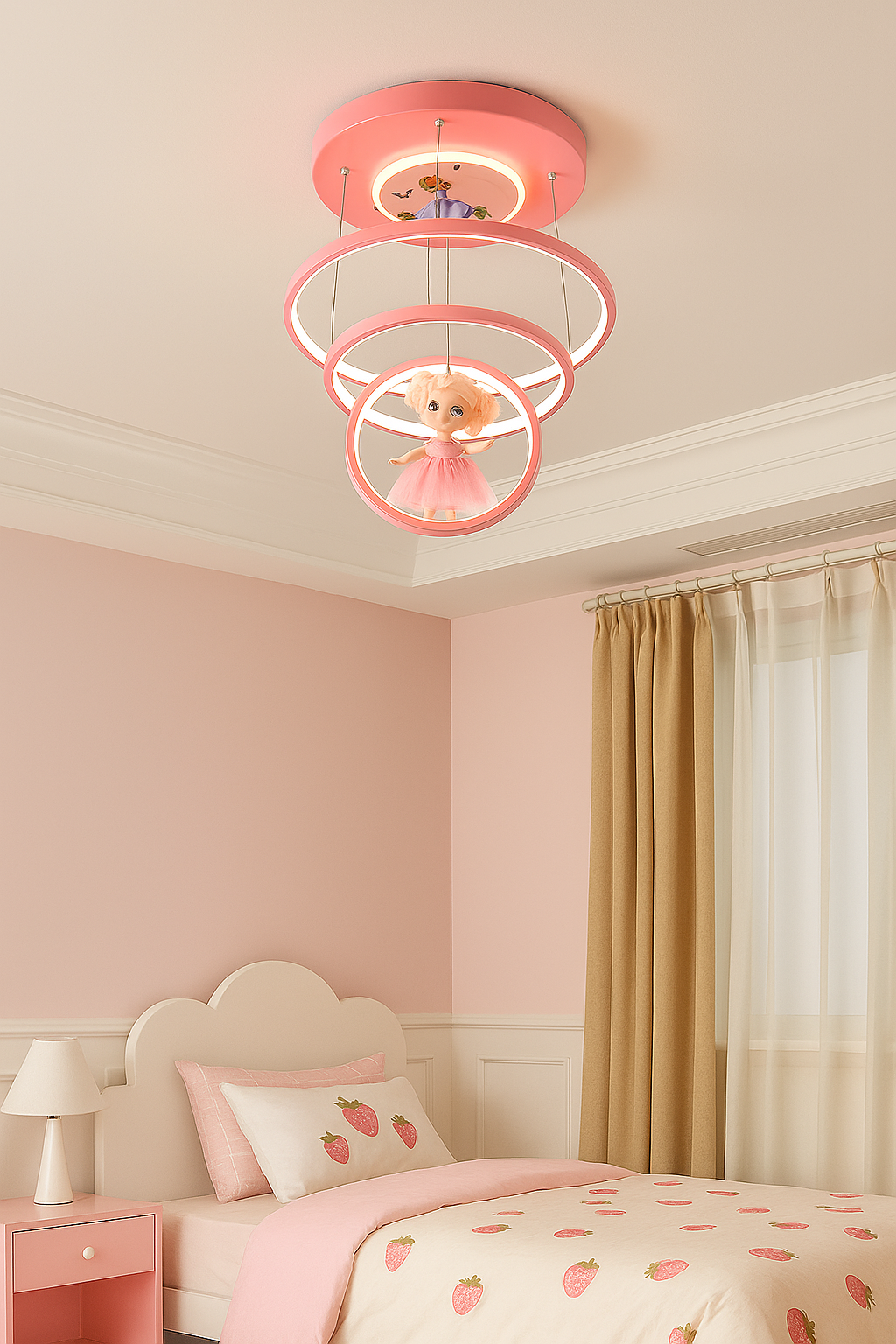 Hdc Pink Princess Doll Ring Ceiling Light – LED Pendant Lamp for Kids Room, Nursery & Playroom (3 Ring Design)