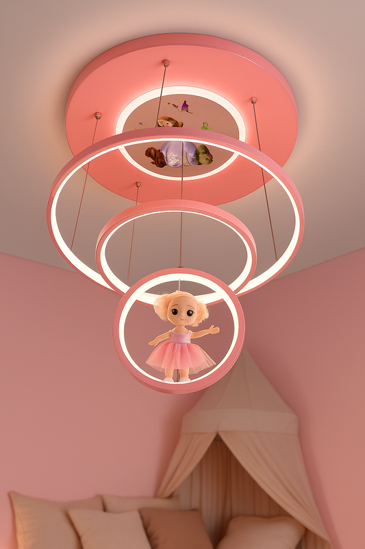 Hdc Pink Princess Doll Ring Ceiling Light – LED Pendant Lamp for Kids Room, Nursery & Playroom (3 Ring Design)