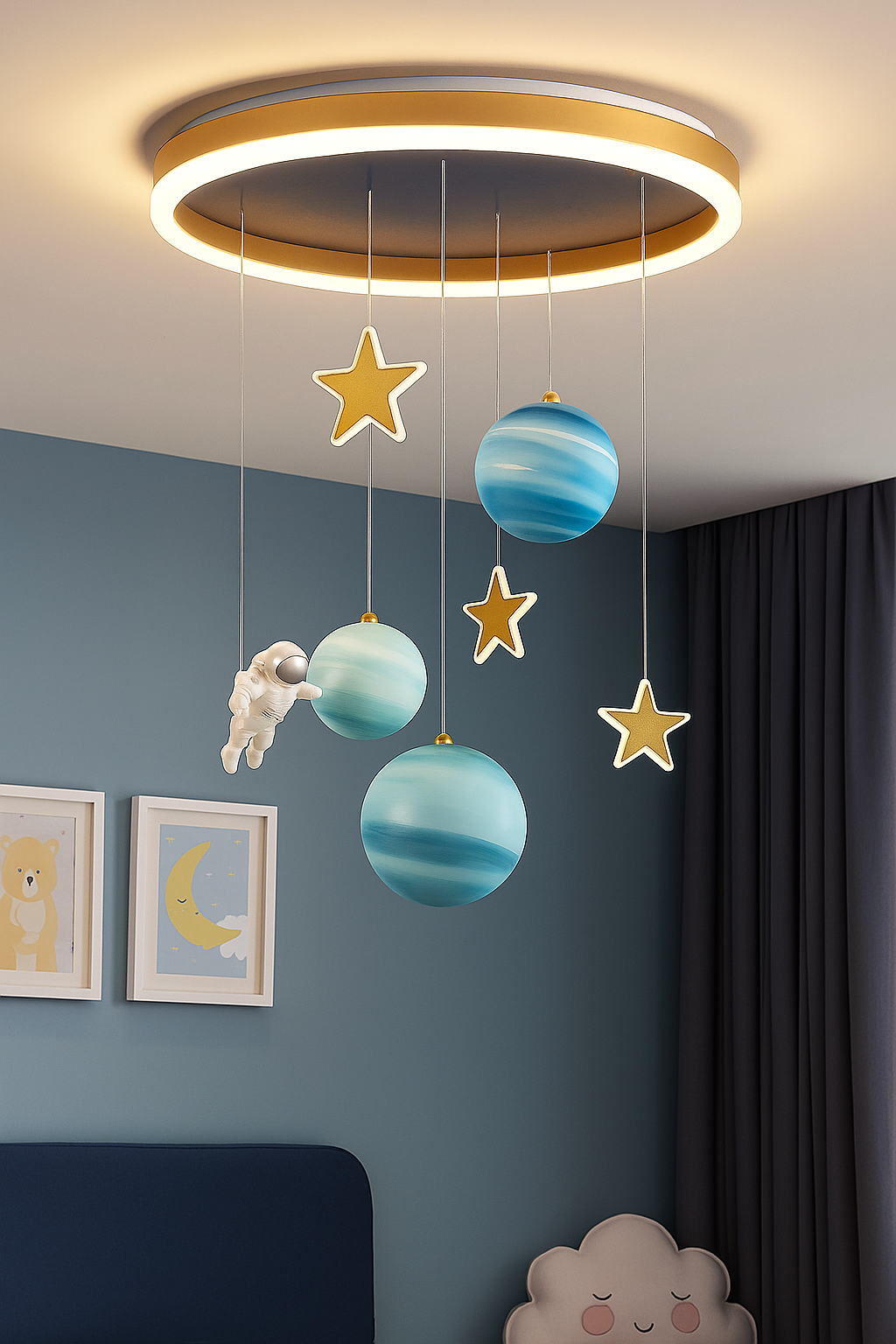 Hdc Floating Astronaut & Planet Ceiling Light – LED Space-Themed Chandelier with Stars | Ideal for Kids’ Rooms & Nurseries