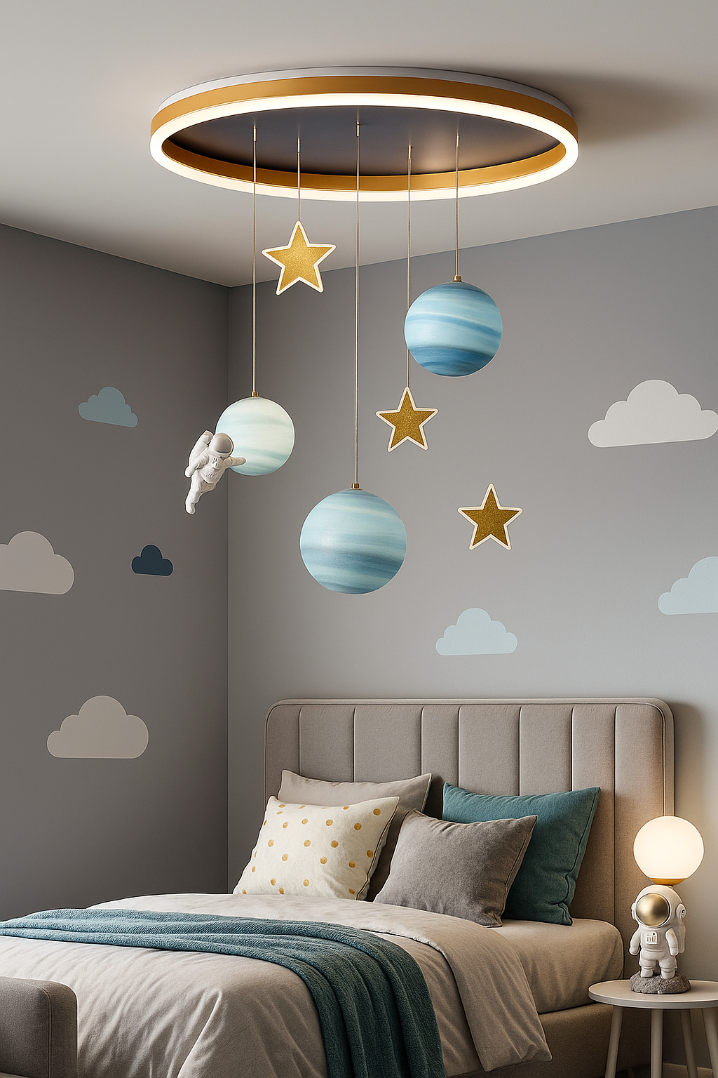 Hdc Floating Astronaut & Planet Ceiling Light – LED Space-Themed Chandelier with Stars | Ideal for Kids’ Rooms & Nurseries