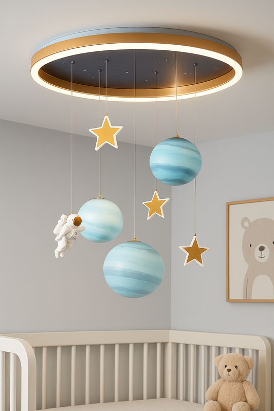 Hdc Floating Astronaut & Planet Ceiling Light – LED Space-Themed Chandelier with Stars | Ideal for Kids’ Rooms & Nurseries