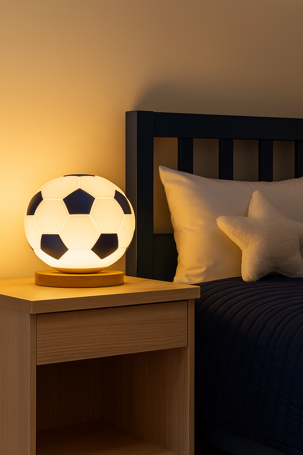 Hdc Football Table Lamp – LED Soccer Ball Light with Wooden Base | Perfect Night Light for Kids & Sports Lovers
