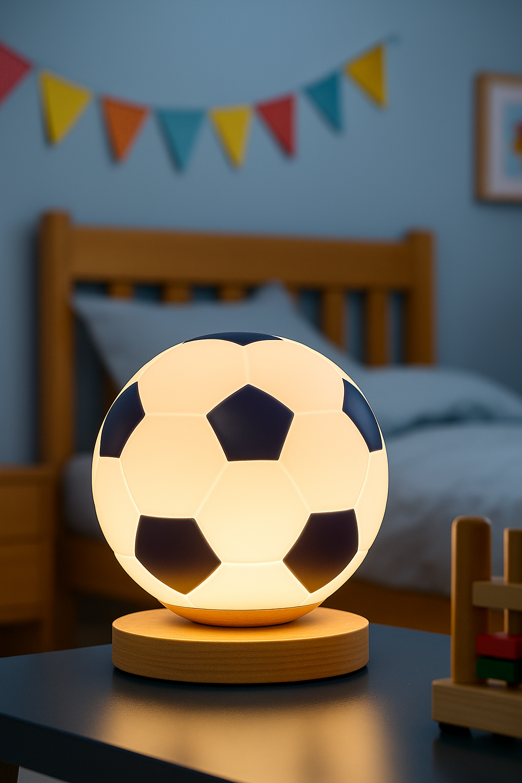 Hdc Football Table Lamp – LED Soccer Ball Light with Wooden Base | Perfect Night Light for Kids & Sports Lovers