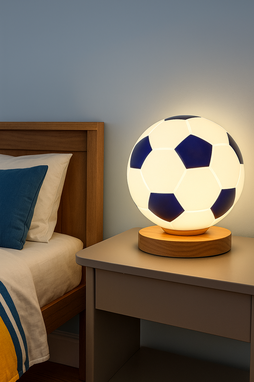 Hdc Football Table Lamp – LED Soccer Ball Light with Wooden Base | Per
