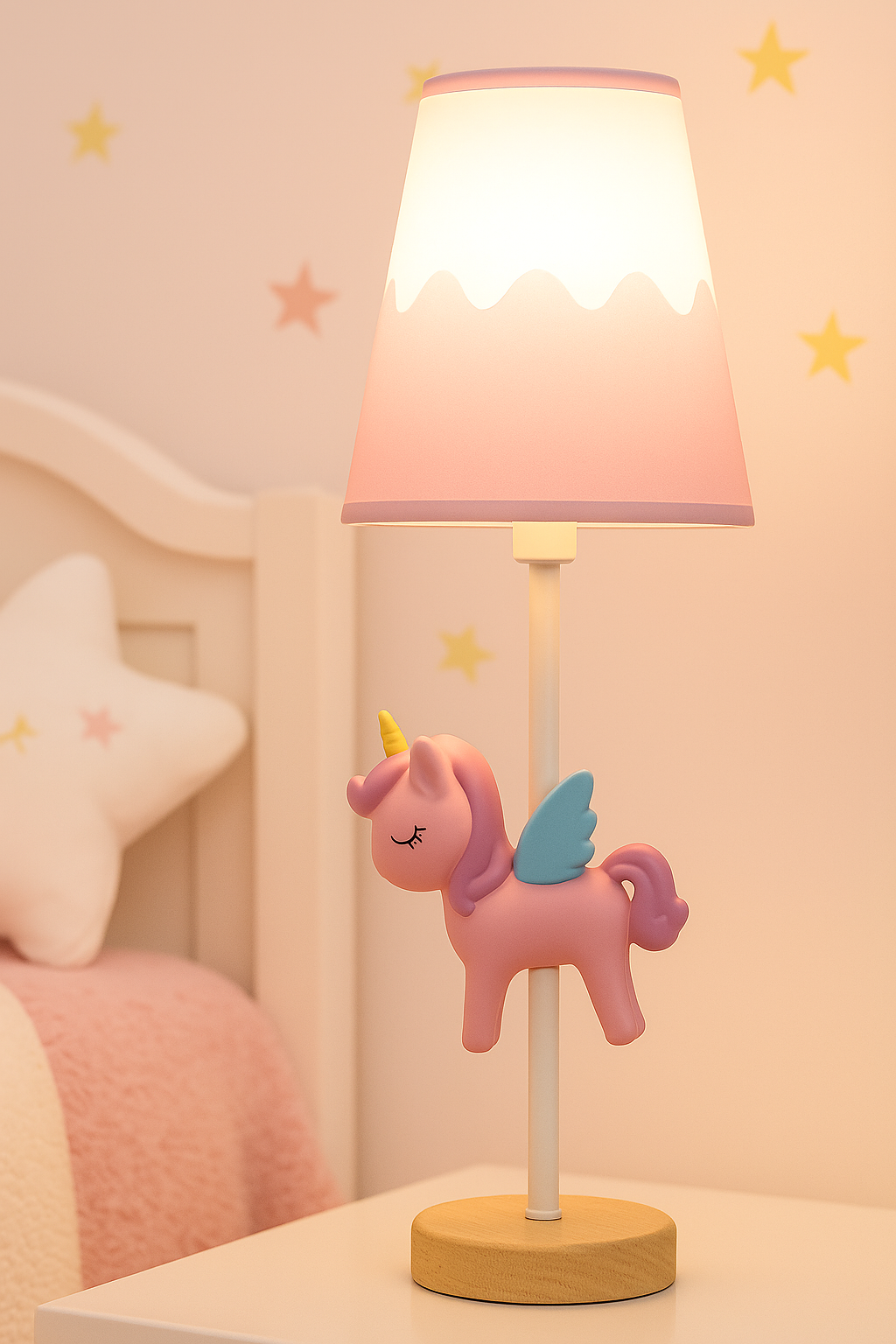 Hdc Unicorn Table Lamp for Kids – Cute Pink Night Light with Winged Unicorn & Wooden Base | Girls Room Bedside Lamp