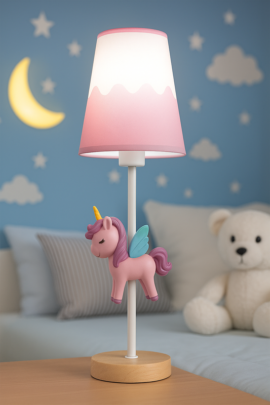 Hdc Unicorn Table Lamp for Kids – Cute Pink Night Light with Winged Unicorn & Wooden Base | Girls Room Bedside Lamp