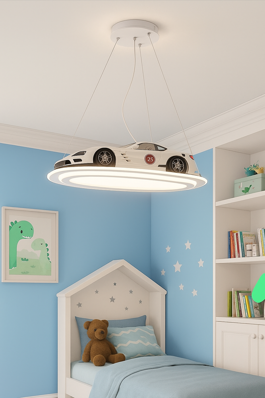 Hdc Car Shaped LED Ceiling Light for Kids Room – Sports Car Pendant Lamp for Boys Bedroom & Playroom Decor
