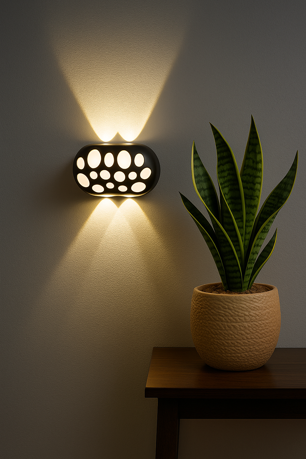 HDC Modern Dual Beam Black LED Outdoor Wall Light – Oval Design with Patterned Glow