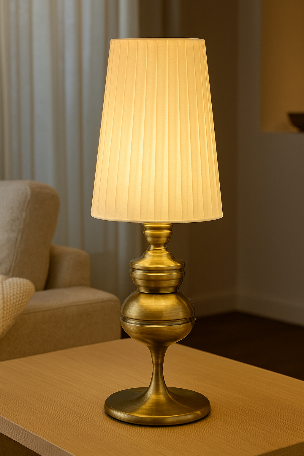 Hdc Luxury Golden Table Lamp with Pleated Fabric Shade