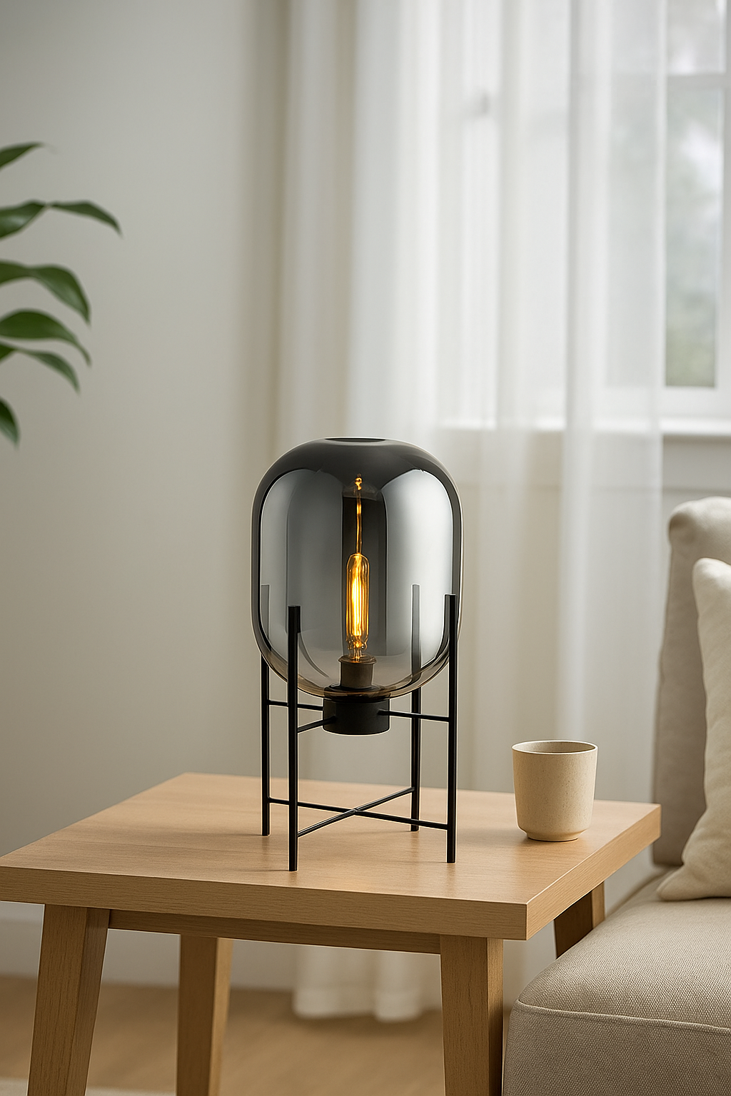 Hdc Desk Table Lamp Glass Shade Black Base For Home And Office Use - Warm White