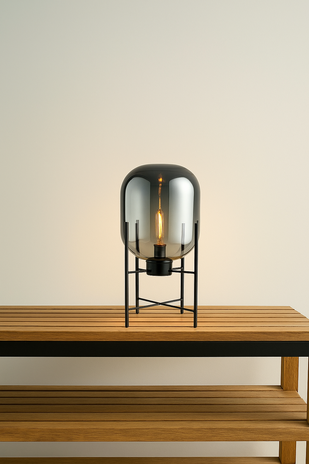 Hdc Desk Table Lamp Glass Shade Black Base For Home And Office Use - Warm White