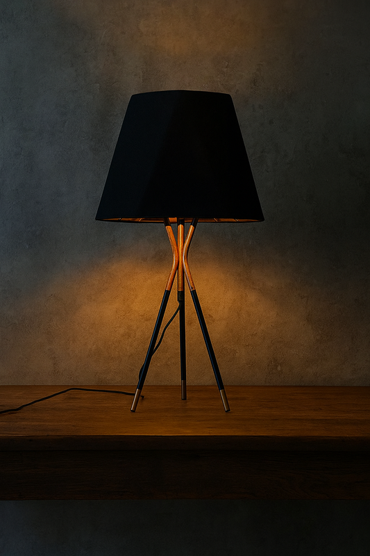 HDC Black Fabric Shade Golden Metallic Brass 3 Legs