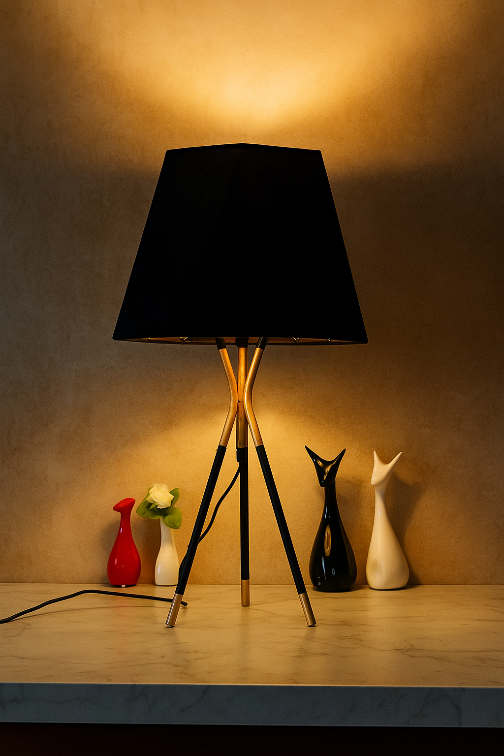 HDC Black Fabric Shade Golden Metallic Brass 3 Legs