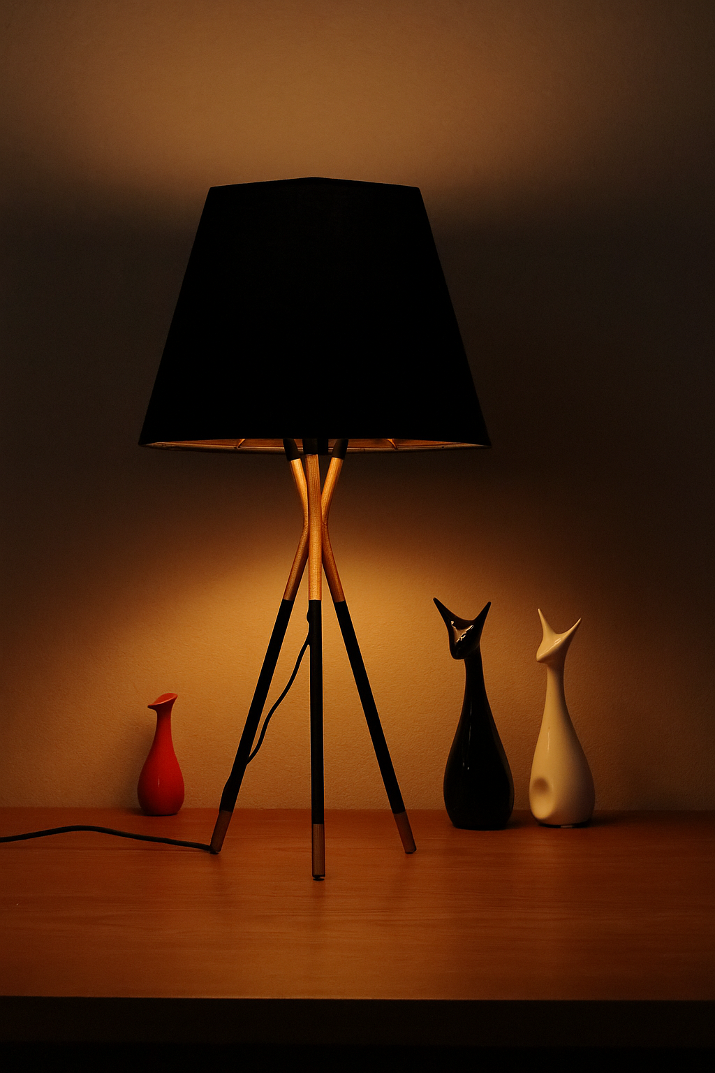 HDC Black Fabric Shade Golden Metallic Brass 3 Legs