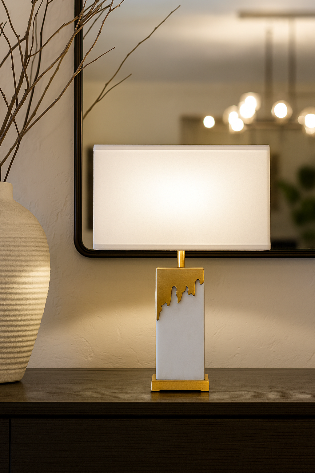 Hdc Modern Antique Brass Finish Table Lamp With Glass Shade