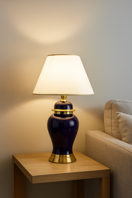 Hdc Lean Modern Purple Ceramic Nightstand Lamp With High-quality Fabric Lampshade