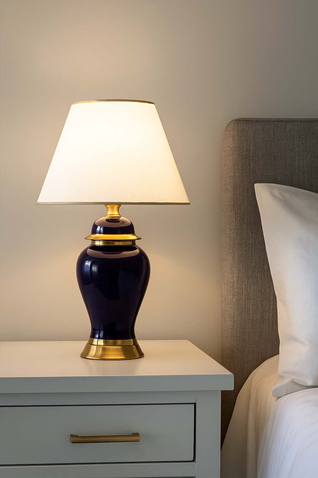 Hdc Lean Modern Purple Ceramic Nightstand Lamp With High-quality Fabric Lampshade