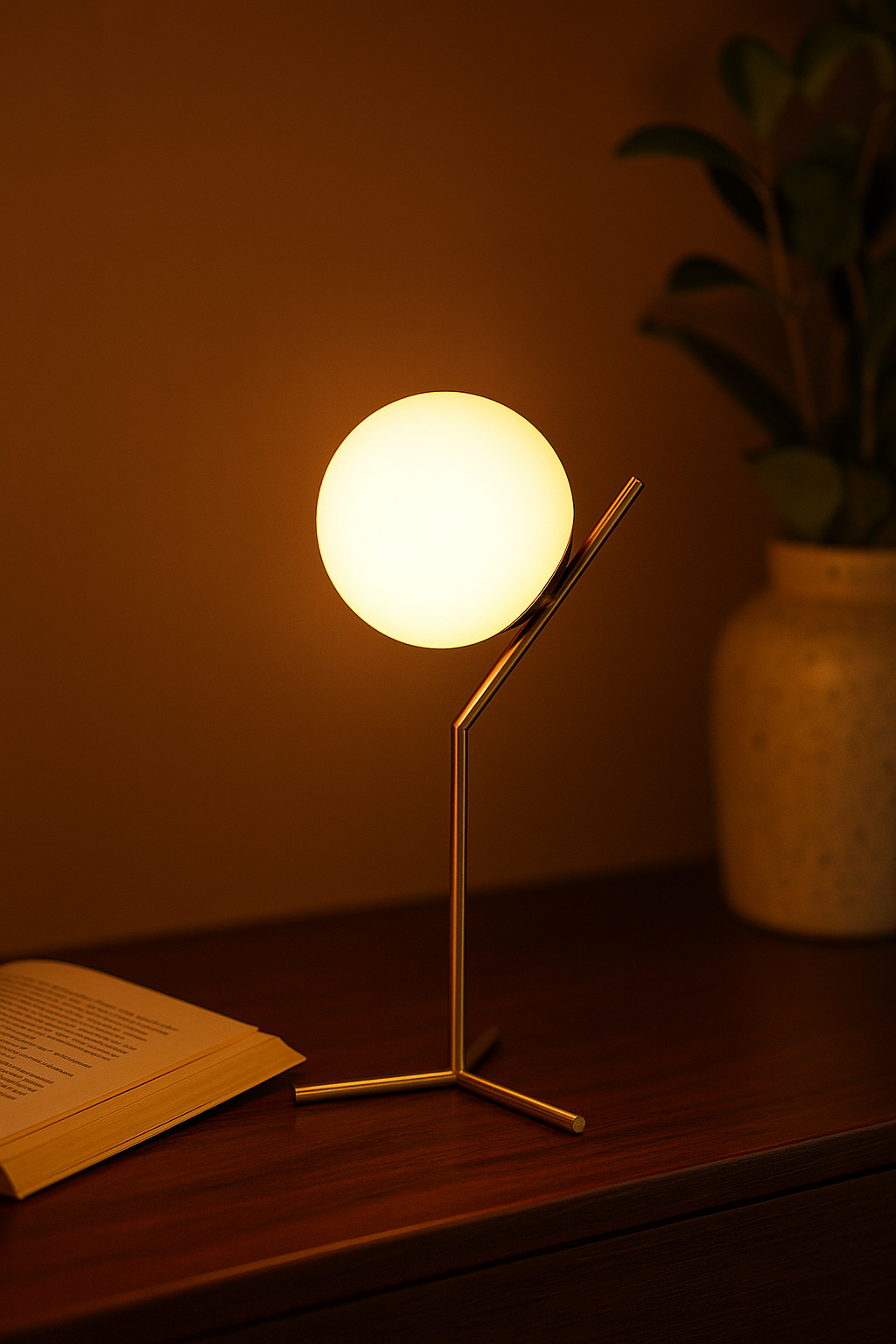 Hdc Frosted Ball Shade Gold Base Table Lamp (Warm White)