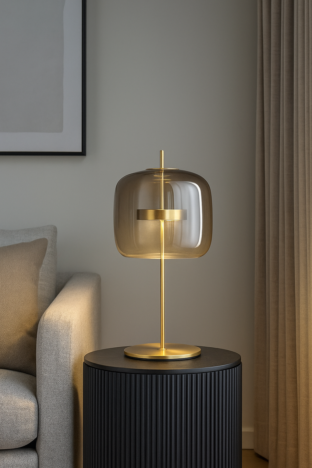 HDC Nordic Grey Glass LED Table Lamps for beside bedroom